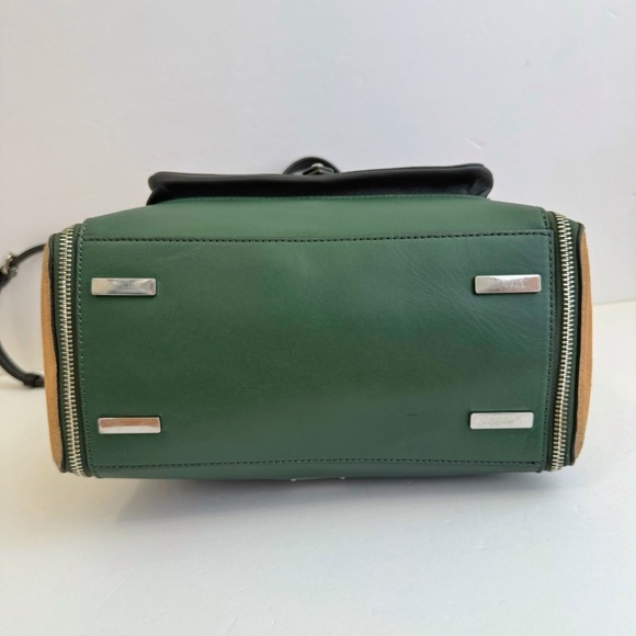 REBECCA MINKOFF BLACK GREEN LEATHER TAN SUEDE FRONT POCKET SIDE ZIPPERS PURSE - Picture 5 of 12